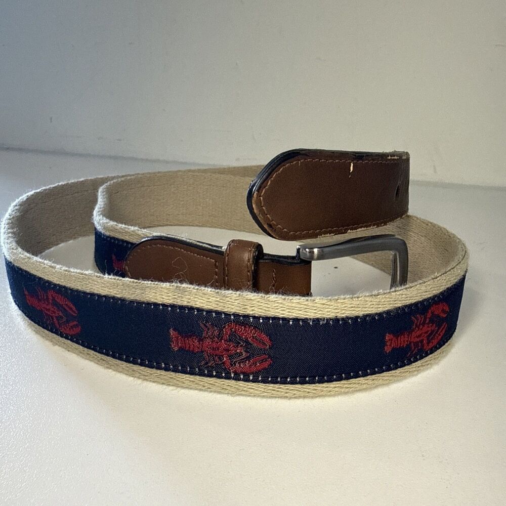 Lobster Canvas Belt With Silver Buckle Nantucket Style Faux Leather Size 40